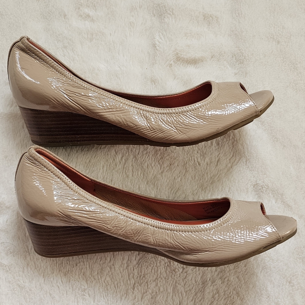 Cole Haan x Nike Air Women's Patent Leather Tan Peep Toe Shoes sz 7B - Picture 4 of 8